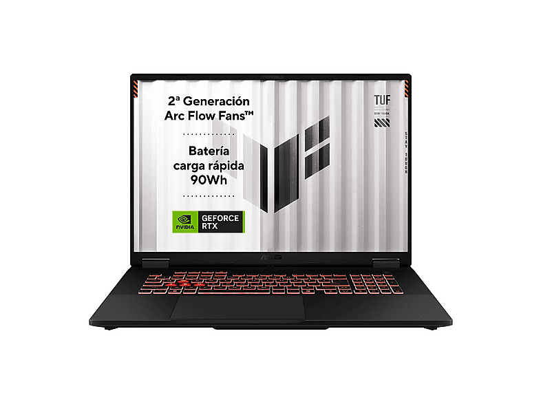 Portátil gaming - ASUS TUF Gaming FA808UP-S8005, 18" WUXGA, AMD Ryzen™ 7 260, 32GB RAM, 1TB SSD, GeForce RTX™ 5070, Sin sistema operativo