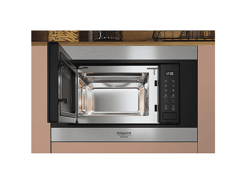 Microondas integrable - Hotpoint MF20S IX HA.1, 6 potencia, 20 l, Negro, Acero inoxidable