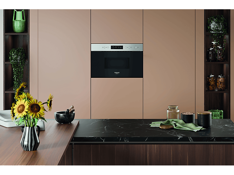 Microondas integrable - Hotpoint HAM K12C X, 4 potencia, Negro, Acero inoxidable