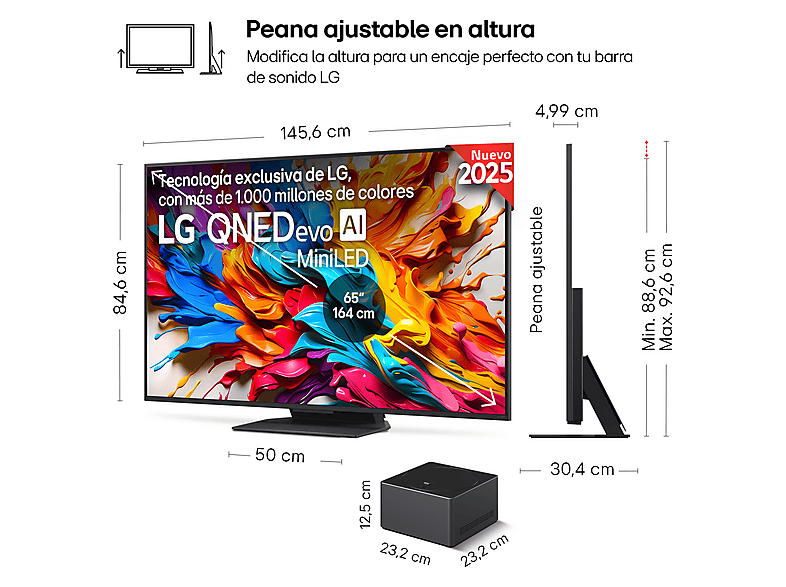 TV QNED MiniLED 65" - LG 65QNED9MA6B, UHD 4K Inalámbrico, Procesador Inteligente α9 AI Processor 4K Gen8, Smart TV, DVB-T2 (H.265), Negro