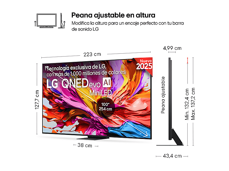 TV QNED 100" - LG 100QNED86A6, UHD 4K, Procesador Inteligente α8 AI Processor 4K Gen2, Smart TV, DVB-T2 (H.265), Charcoal Black