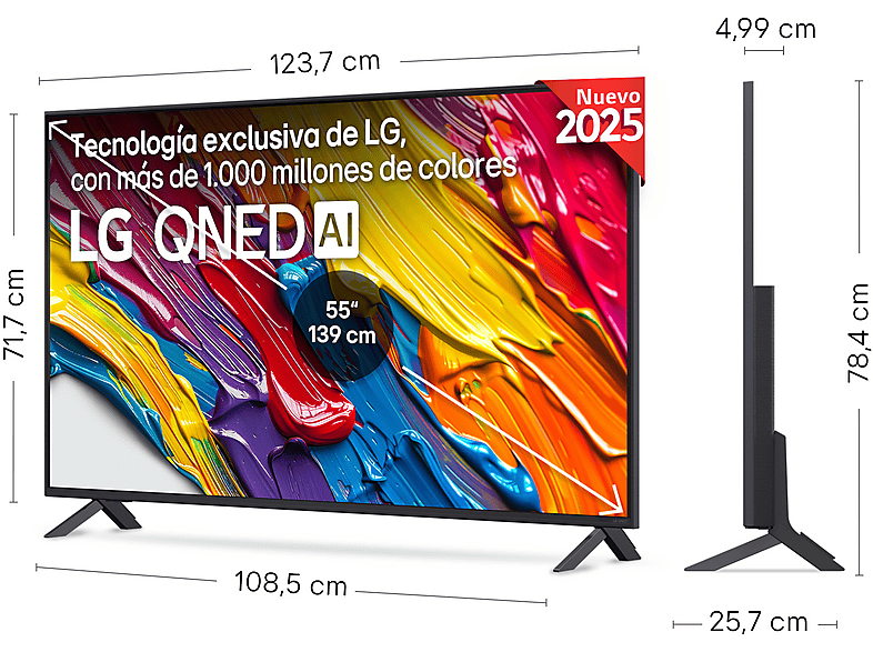TV QNED 55" - LG 55QNED82A6B, UHD 4K, Procesador Inteligente α7 AI Processor 4K Gen8, Smart TV, DVB-T2 (H.265), Ashed Blue