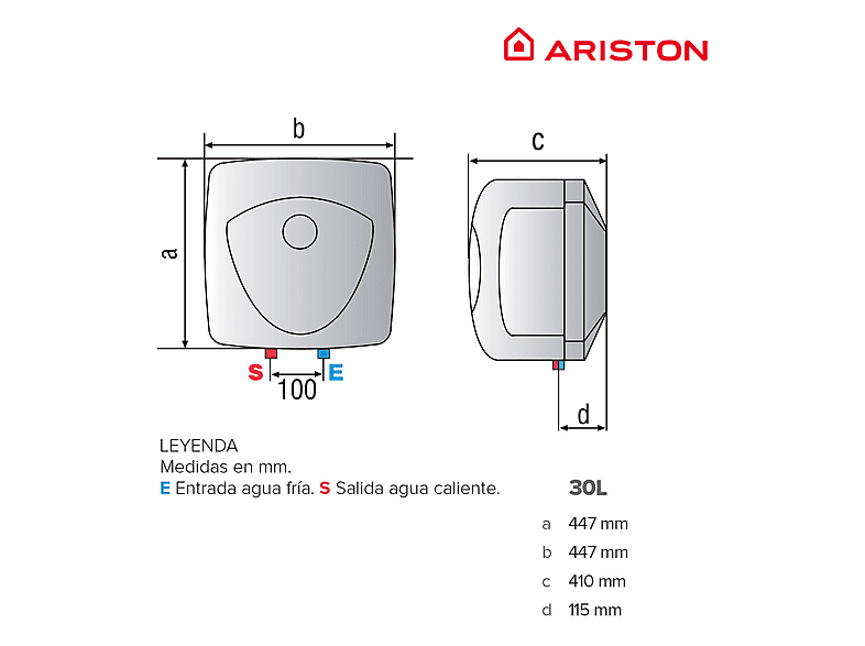 Termo eléctrico - Ariston Andris Lux, 1500 W, 8 bar, 30 l, Hasta 78 ºC, Blanco