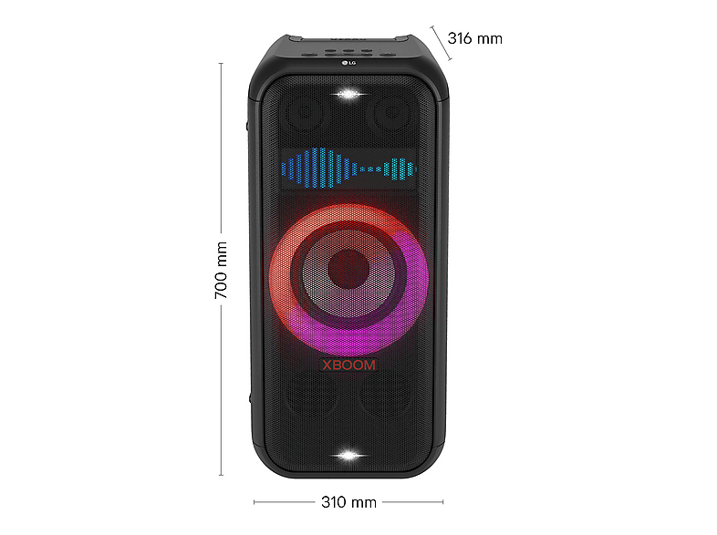 Altavoz gran potencia - LG XBOOM DXL7T, 250W, Con batería, Autonomía 20h, Para fiestas, karaoke, Luces y Pantalla LED, Efectos DJ, BT, Asa Telescópica