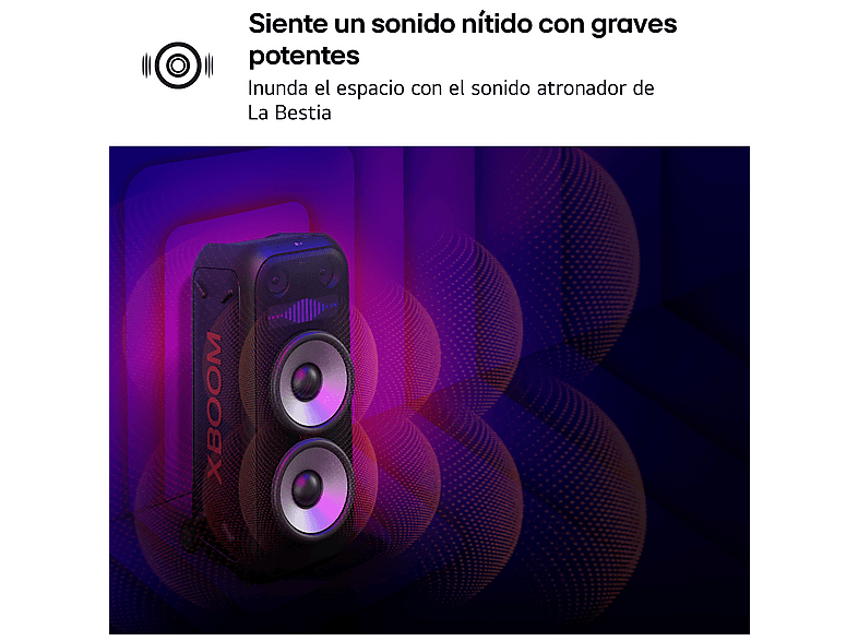 Altavoz gran potencia - LG XBOOM DXL7T, 250W, Con batería, Autonomía 20h, Para fiestas, karaoke, Luces y Pantalla LED, Efectos DJ, BT, Asa Telescópica