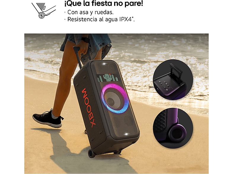 Altavoz gran potencia - LG XBOOM DXL7T, 250W, Con batería, Autonomía 20h, Para fiestas, karaoke, Luces y Pantalla LED, Efectos DJ, BT, Asa Telescópica