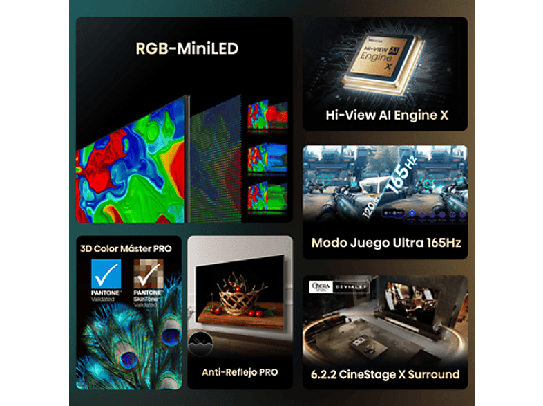TV RGB Mini LED 116" - Hisense 116UXQ, UHD 4K, Dynamic X‑Display, Procesamiento con IA, Negro