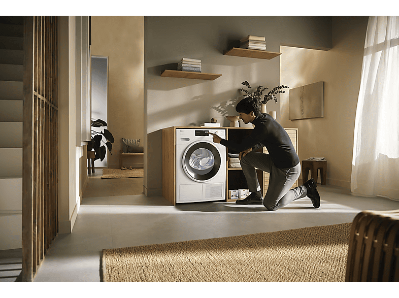 Secadora bomba de calor - Miele TWC640WP, 8 kg, 10 Programas, Iluminación LED, A+++, Blanco Loto