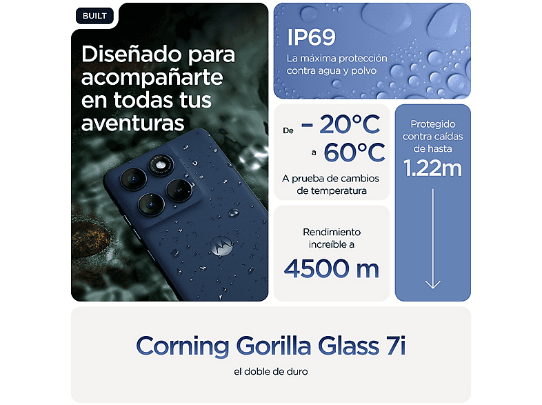 Móvil - Motorola edge 60, Gibraltar Sea, 512GB, 12GB RAM, 6.67" pOLED, MediaTek Dimensity 7300, 5200 mAh