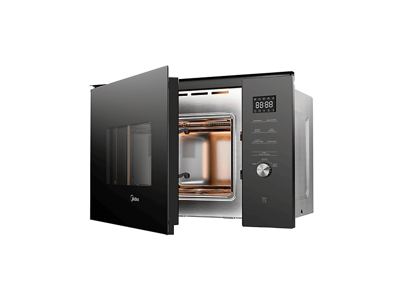 Microondas con grill integrable - Midea MBMTG925E-BK, 900 W, 1200W Potencia Grill, 7 Funciones, 25l, Cristal Negro