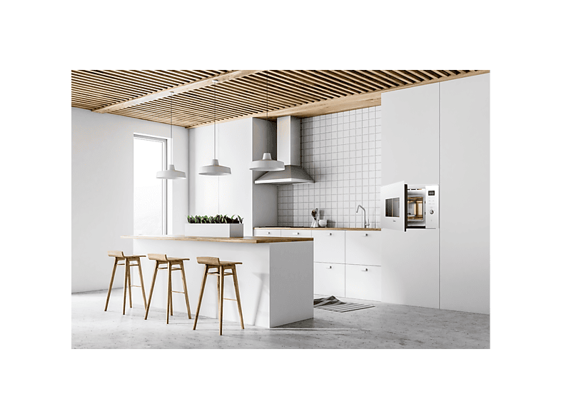 Microondas con grill integrable - Midea MBMTG925E-BK, 900 W, 1200W Potencia Grill, 7 Funciones, 25l, Cristal Blanco