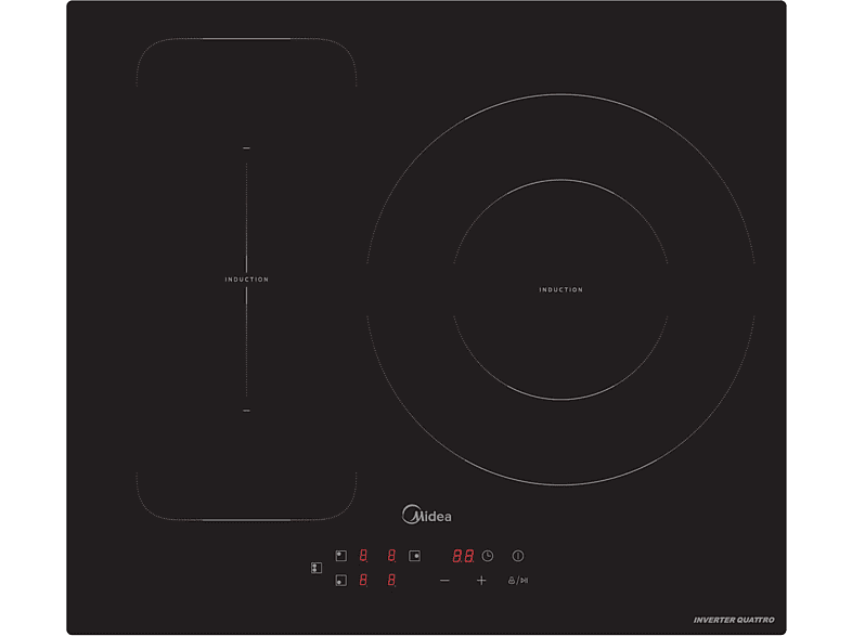 Placa inducción - Midea MIH740T463K0, 3 Zonas, 32 cm Zona Grande, 59 cm Ancho, 9 Niveles de Potencia, Negro