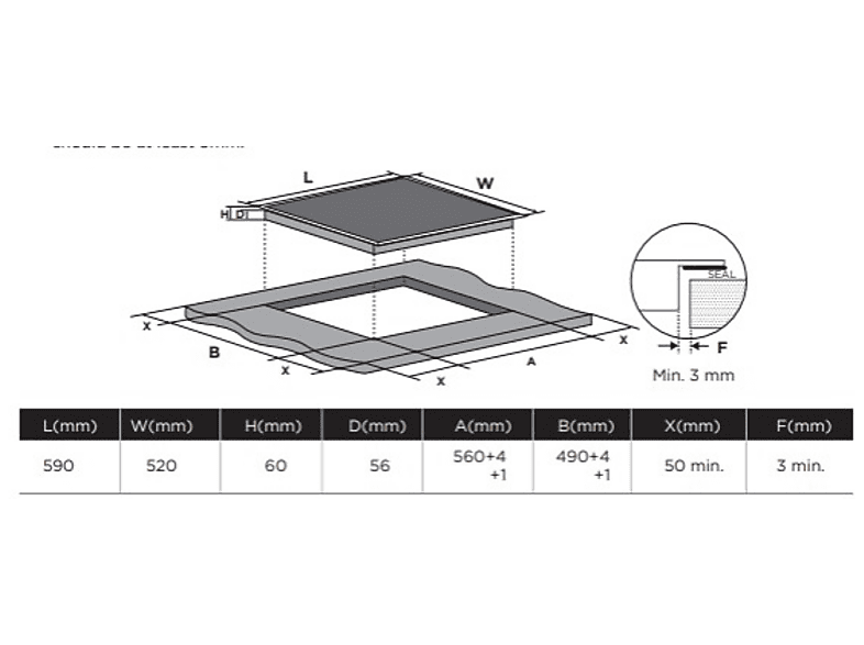 Placa inducción - Midea MIH740T463K0, 3 Zonas, 32 cm Zona Grande, 59 cm Ancho, 9 Niveles de Potencia, Negro