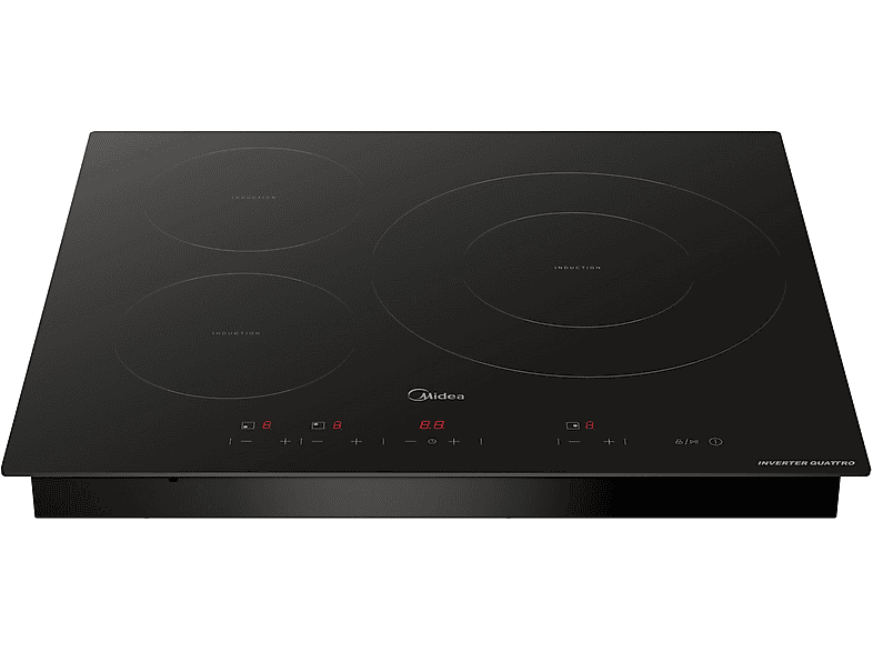 Placa inducción - Midea MIH740T467K0, 3 Zonas, 32 cm Zona Grande, 59 cm Ancho, 9 Niveles de Potencia, Negro