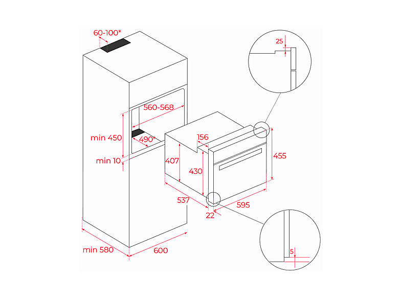 Horno compacto - Teka NEO HBC 6250 P SS, Multifunción, Pirolítico, 44 l, Ancho 59.5 cm, Acero inoxidable