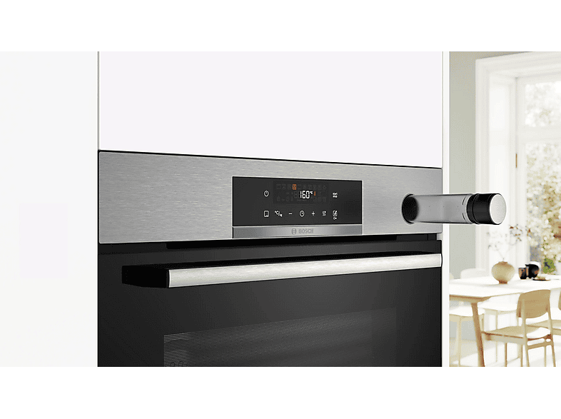 Horno a vapor - Bosch HRG572ES3,Serie 4, Multifunción, Pirolítico y por agua, Función Vapor añadido, Función AirFry, Inox
