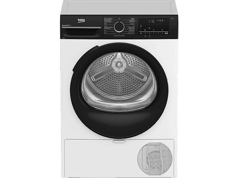 Secadora bomba de calor - Beko BM3T49240W, 9 kg, 15 Programas, Motor ProSmart Inverter, Pantalla digital, Aqua Wave, Blanco