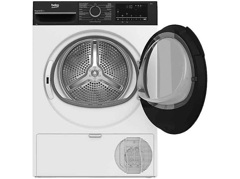Secadora bomba de calor - Beko BM3T49240W, 9 kg, 15 Programas, Motor ProSmart Inverter, Pantalla digital, Aqua Wave, Blanco