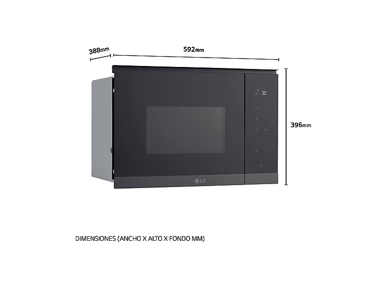 Microondas con grill integrable - LG MG7Z2593B, 900 W, 8 niveles, 25 l, Cristal negro