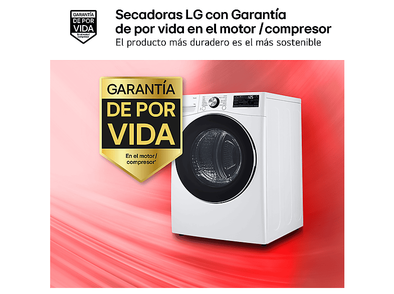 Secadora bomba de calor - LG RH18U8AVCW, 18 kg, 15 programas, 6 Motion™, Eco Hybrid™, Blanco