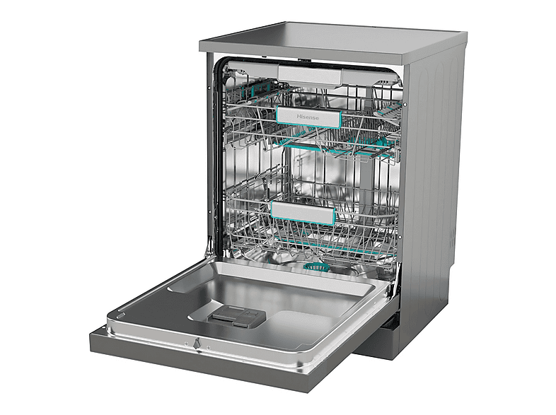 Lavavajillas - Hisense HS673A90X, 16 servicios, 7 programas, 59.9 cm, Conectividad Wi Fi, Tercera bandeja, Inox