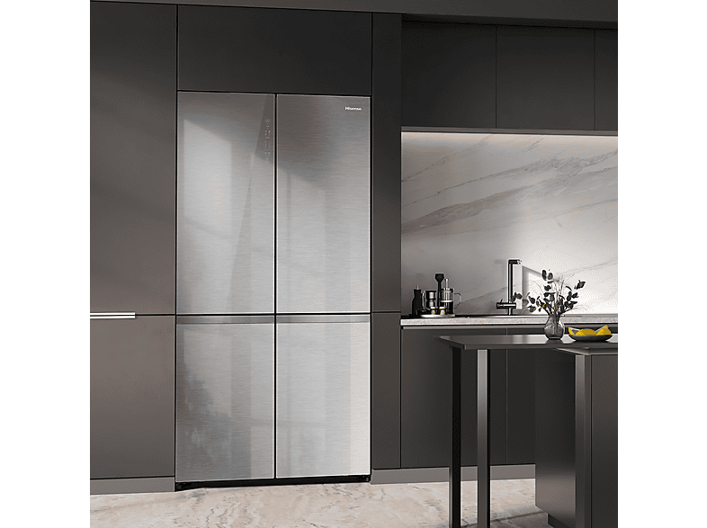 Frigorífico americano - Hisense RQ5P605NSVE, No Frost, 190 cm, 591 L, Kitchen Fit, Cajón de vacío, Cristal Inox