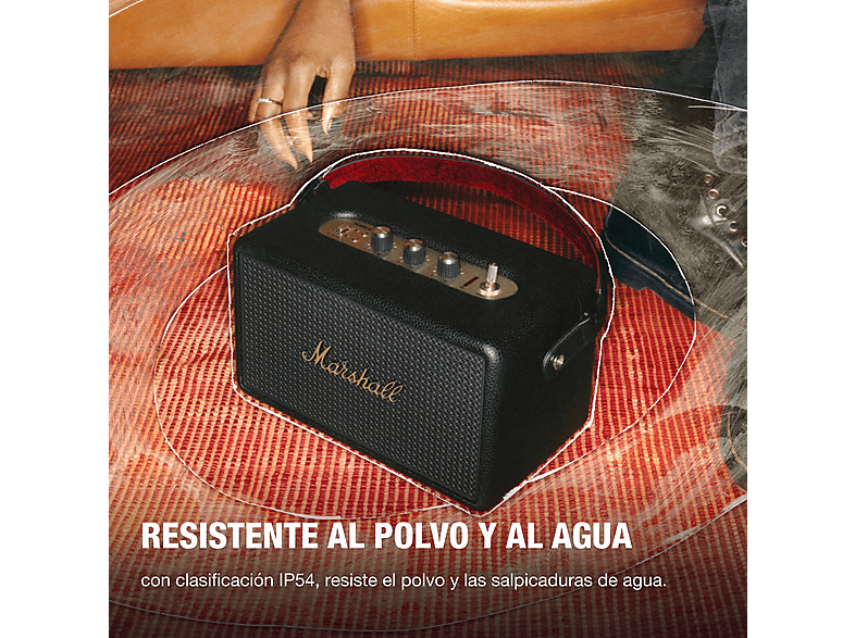 Altavoz bluetooth - Marshall Kilburn III, 90W, Bluetooth, 50h Autonomía, IP54, Black and Brass