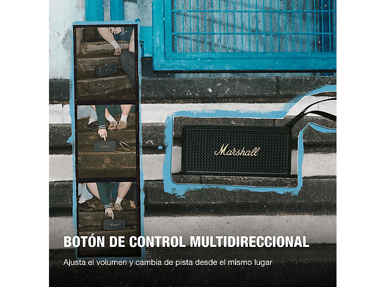 Altavoz inalámbrico - Marshall Middleton II, Bluetooth, 30 h Autonomía, Micrófono integrado, IP67, Black and Brass