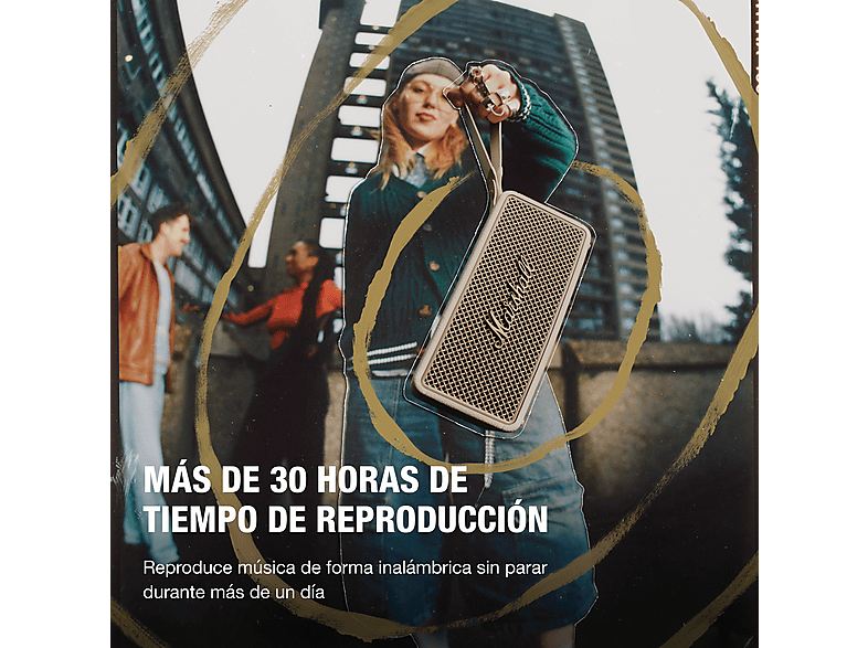 Altavoz inalámbrico - Marshall Middleton II, Bluetooth, 30 h Autonomía, Micrófono integrado, IP67, Crema