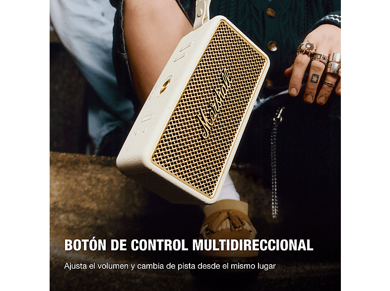 Altavoz inalámbrico - Marshall Middleton II, Bluetooth, 30 h Autonomía, Micrófono integrado, IP67, Crema