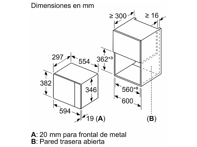 Microondas integrable - Balay 3CP5002B3, 800 kW, 5 niveles, 20 l, Cristal Negro