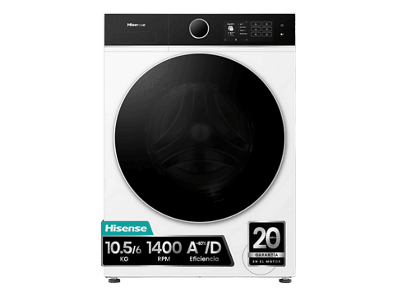 Lavadora secadora - Hisense WD5I1045BWQ, 10.5/6 Kg, iFit, WiFi, Programa especial mascotas, Blanco