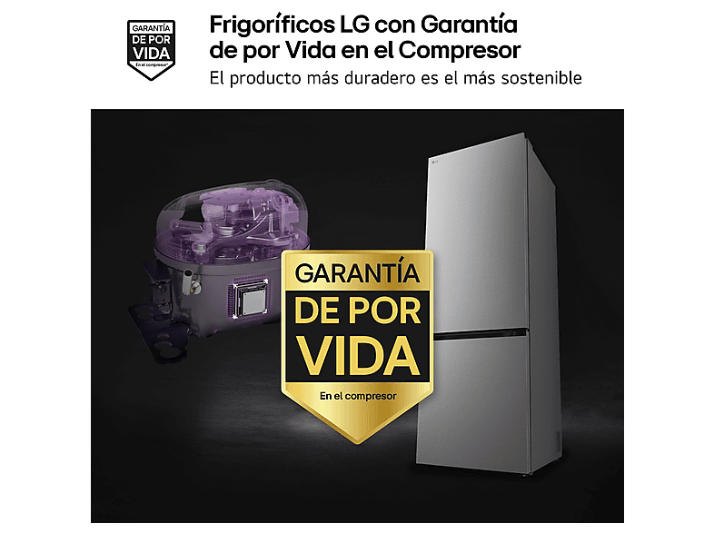 Frigorífico combi - LG GBBW322CPY, No Frost, 203 cm, 465 l, Ancho especial 70 cm, DoorCooling+™, ThinQ AI™, Inox antihuellas