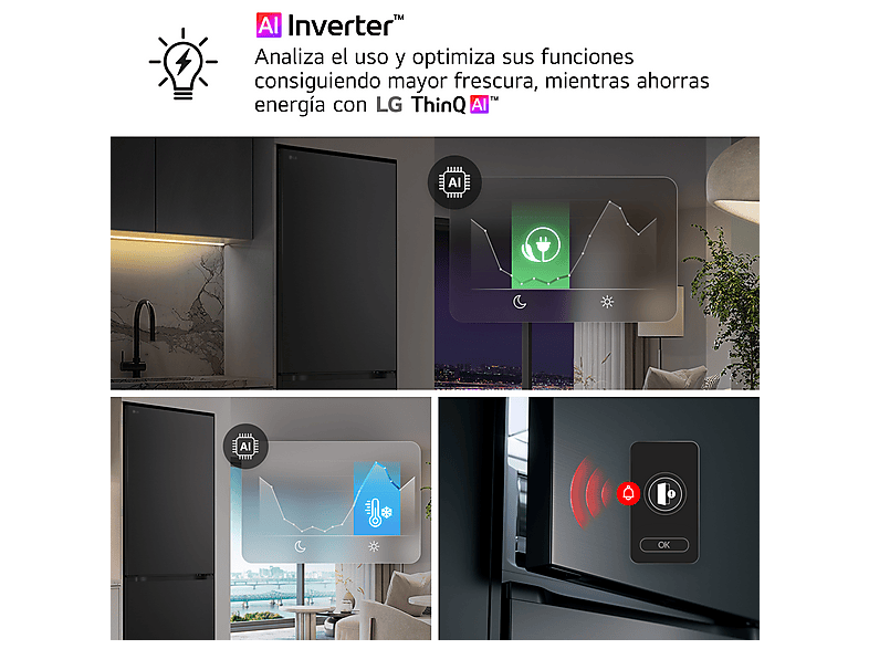 Frigorífico combi - LG GBBW322CPY, No Frost, 203 cm, 465 l, Ancho especial 70 cm, DoorCooling+™, ThinQ AI™, Inox antihuellas