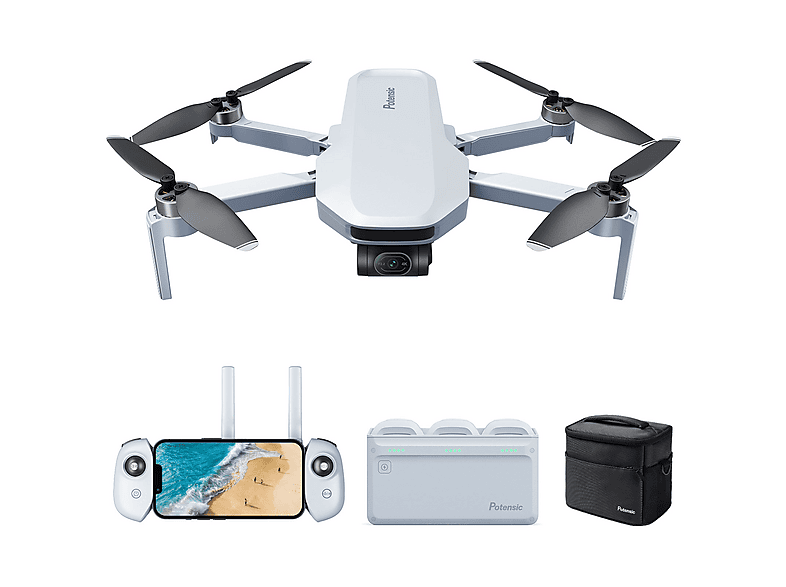 Dron - Potensic ATOM (Fly More Combo), Sensor CMOS 12 MP, Vídeo 4K 30 fps, Autonomía 32 min, Rango 6 km, Estabilizador 3 ejes, GPS, Blanco