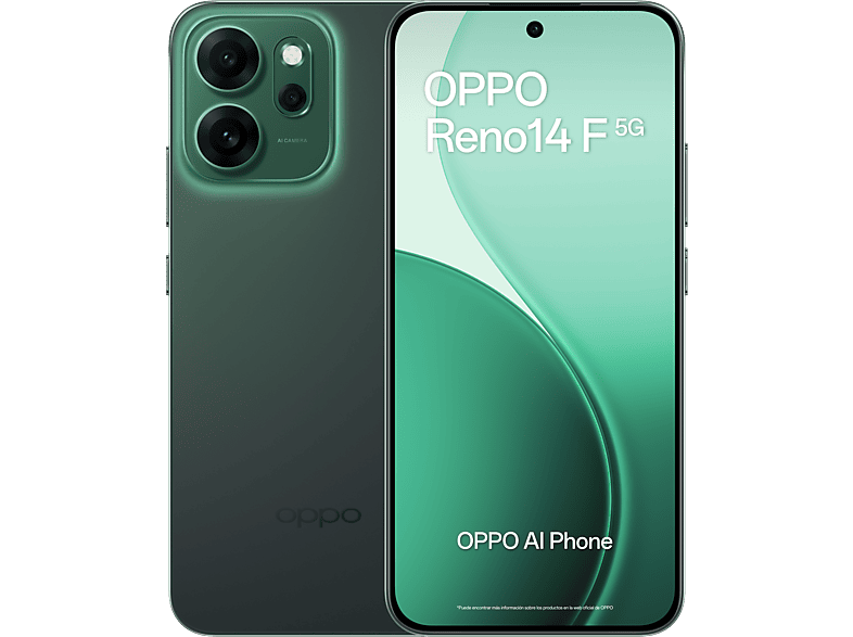 Móvil - Oppo Reno14F, Luminous Green, 256GB, 8GB RAM, 6.57" 2.5D AMOLED, Snapdragon® 6 Gen 1 (4nm), 6000mAh