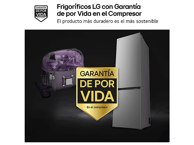 Frigorífico combi - LG GBBS726BPY, Total No Frost, 203 cm, 375 l, Inox antihuellas