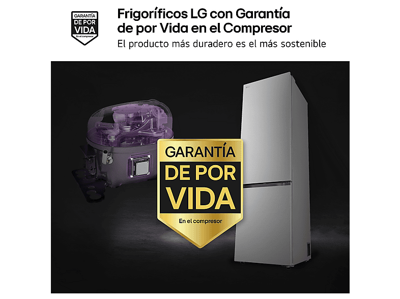 Frigorífico combi - LG GBBS726CPY, No Frost, 203 cm, 375 l, DoorCooling+™, Digital FRESHConverter+™, Inox antihuellas
