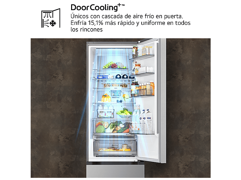 Frigorífico combi - LG GBBS726CPY, No Frost, 203 cm, 375 l, DoorCooling+™, Digital FRESHConverter+™, Inox antihuellas