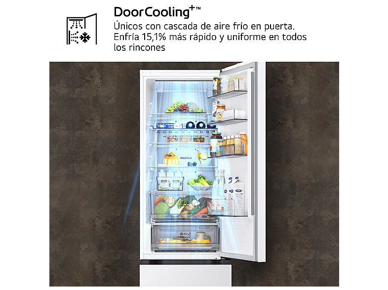 Frigorífico combi - LG GBBS525CSW, No Frost, 203 cm, 375 l, DoorCooling+™, Digital FRESHConverter+™, Blanco