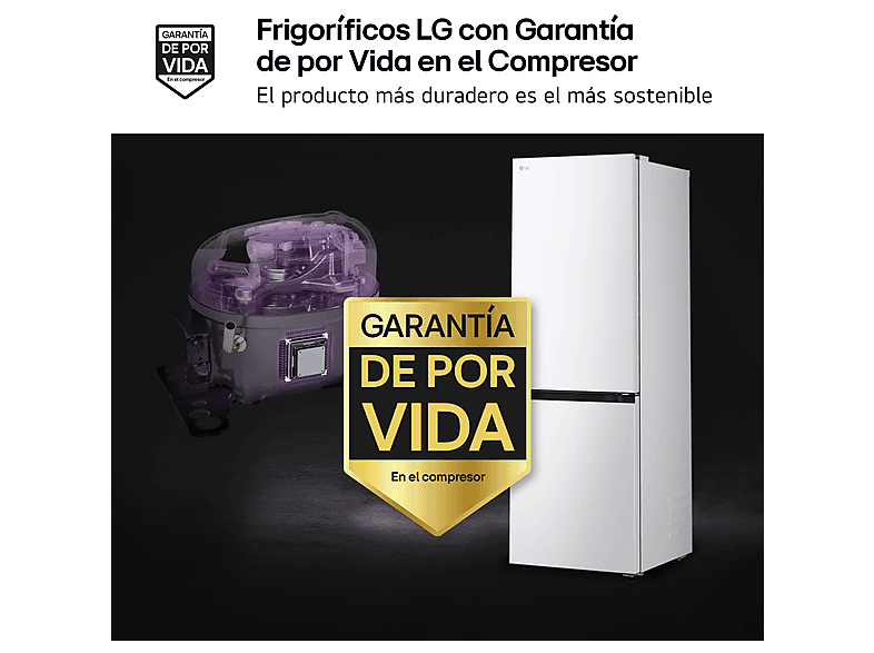 Frigorífico combi - LG GBBSJ10DSW, No Frost, 186 cm, 333 l, DoorCooling+™, Multi Air Flow™, Blanco