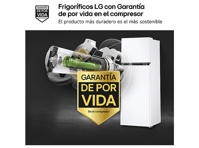 Frigorífico dos puertas - LG GTBV20SWZJD, No Frost, 168 cm, 266 l, DoorCOoling+™, Multi Air Flow™, Blanco