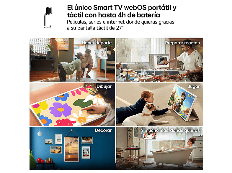 TV LED 27" - LG StanbyMe 27LX6TDGA, QHD, Procesador Inteligente α8 con IA, Smart TV, Beige