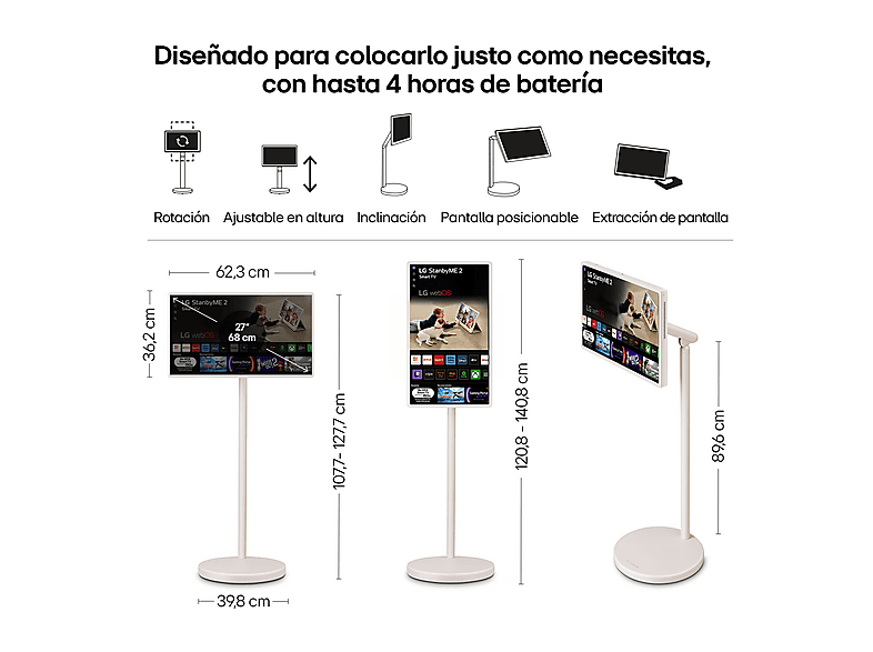 TV LED 27" - LG StanbyMe 27LX6TDGA, QHD, Procesador Inteligente α8 con IA, Smart TV, Beige