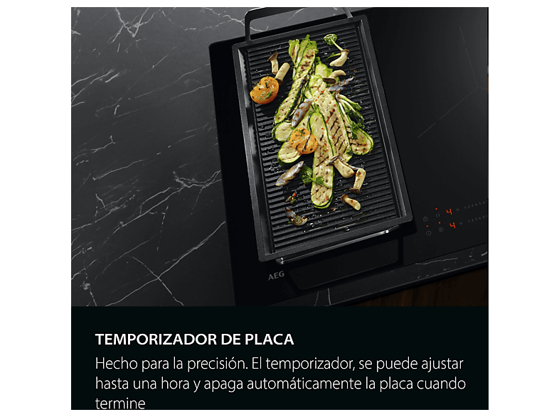 Placa inducción - AEG TN63IV0BCT, 3 zonas, Zona grande 32 cm, Mandos independientes, 58 cm, Negro mate