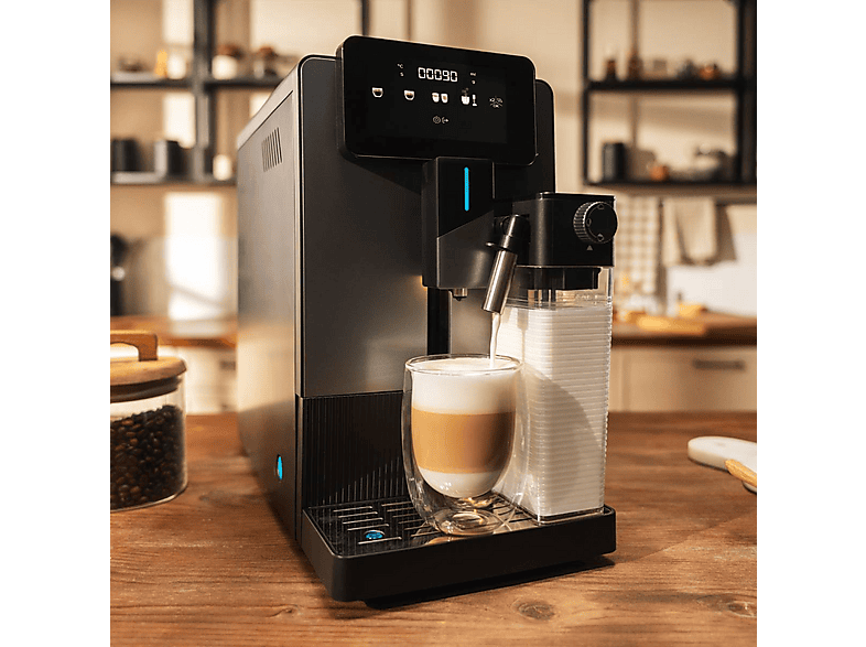 Cafetera superautomática - Cecotec Cremmaet Latte, 19 bar, 1300W, Depósito de leche 400ml, Depósito de agua 1.1L, Display táctil, Molinillo, Negro