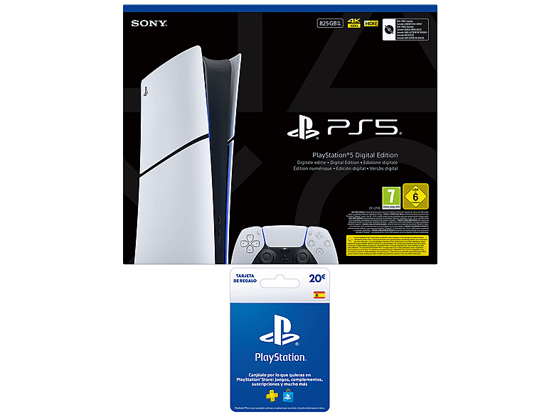 Consola - Ardistel, Sony PS5 Slim Digital Edition, 825 GB SSD, 4K, Chasis E, Blanco + Tarjeta PS Plus 20€