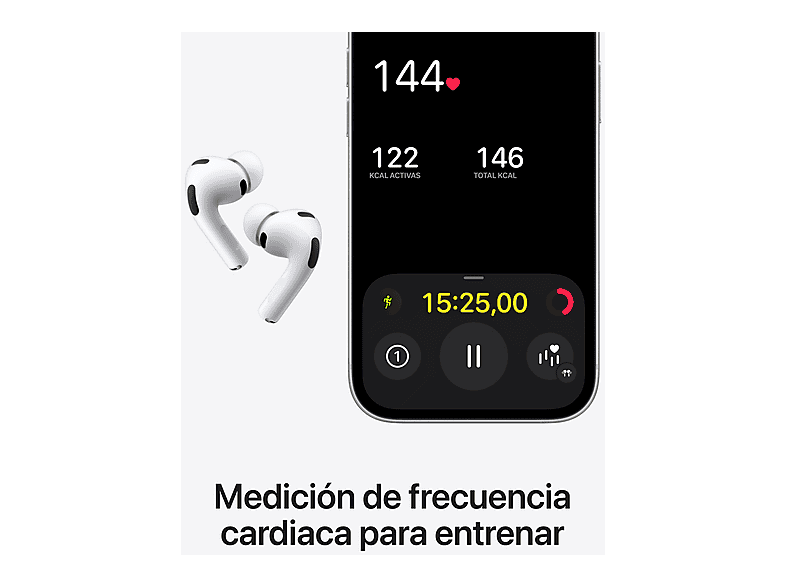Auriculares - Apple AirPods Pro 3 (2025 3ª gen), Inalámbricos, Cancelación de ruido, Medición frecuencia cardíaca, Live Translation, Chip H2, USB-C