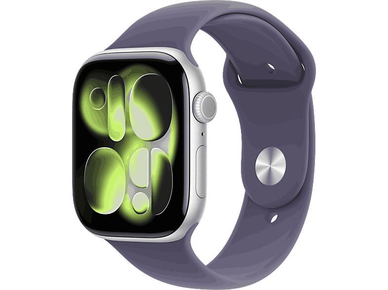 Smartwatch - Apple Watch Series 11 (2025), GPS, 46 mm, Caja de aluminio Plata, Correa deportiva Niebla lila, M/L, Calidad del sueño, 24h Autonomía
