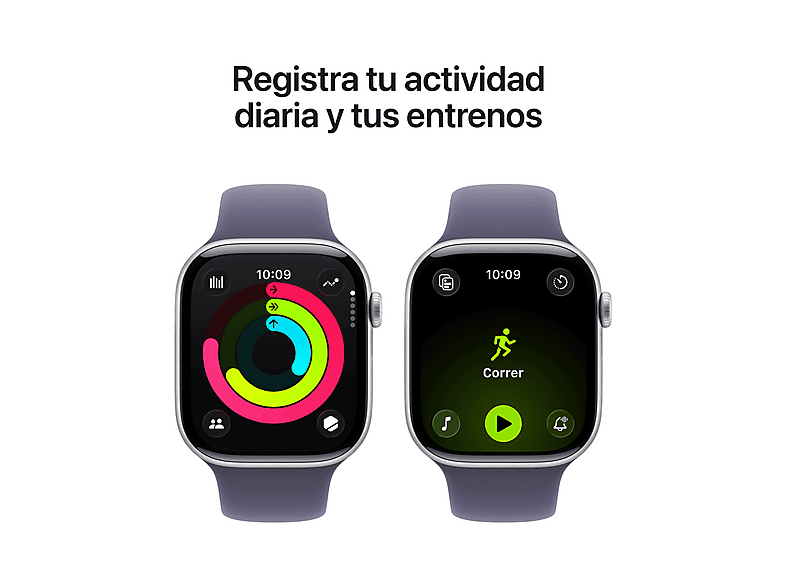 Smartwatch - Apple Watch Series 11 (2025), GPS, 46 mm, Caja de aluminio Plata, Correa deportiva Niebla lila, M/L, Calidad del sueño, 24h Autonomía